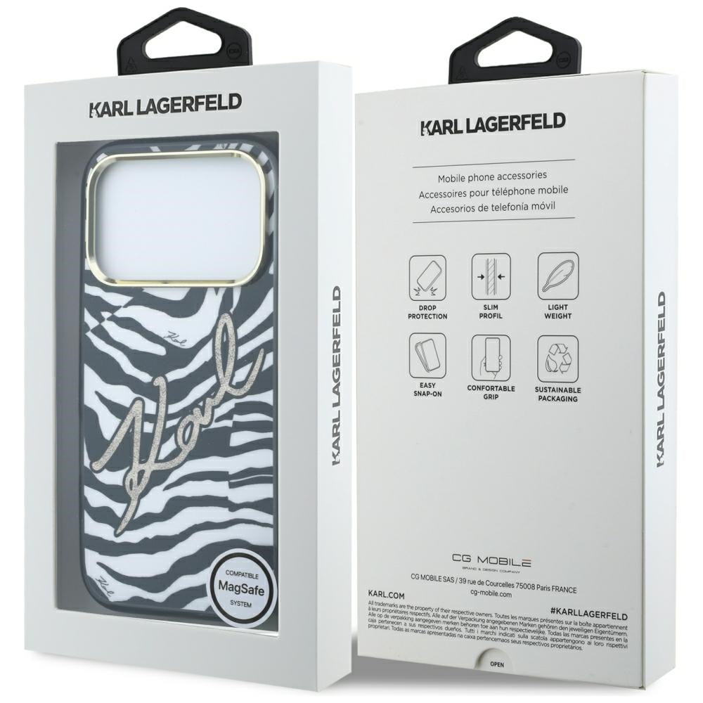 MagSafe maskica za Apple iPhone 18 Pro / 17 Pro, Karl Lagerfeld, HC IML Signature Zebra Glitter Gold, Crna
