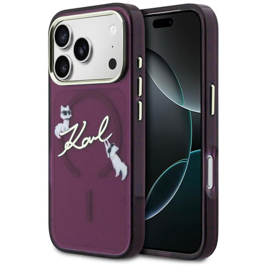 MagSafe maska za Apple iPhone 18 Pro / 17 Pro, Karl Lagerfeld, IML Choupette Karl Script Logo, Bordo