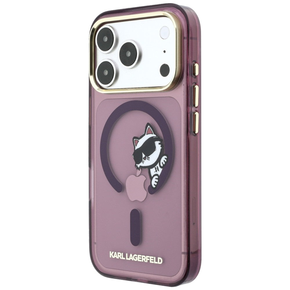 Maska MagSafe za Apple iPhone 18 Pro / 17 Pro, Karl Lagerfeld, IML Peekaboo Print and Metal Frame, bordo boje