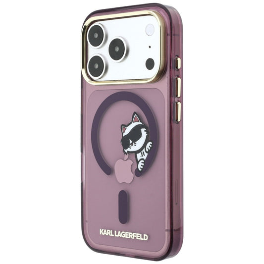 Maska MagSafe za Apple iPhone 18 Pro / 17 Pro, Karl Lagerfeld, IML Peekaboo Print and Metal Frame, bordo boje