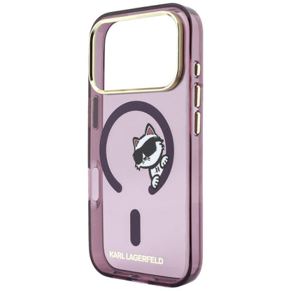 Maska MagSafe za Apple iPhone 18 Pro / 17 Pro, Karl Lagerfeld, IML Peekaboo Print and Metal Frame, bordo boje