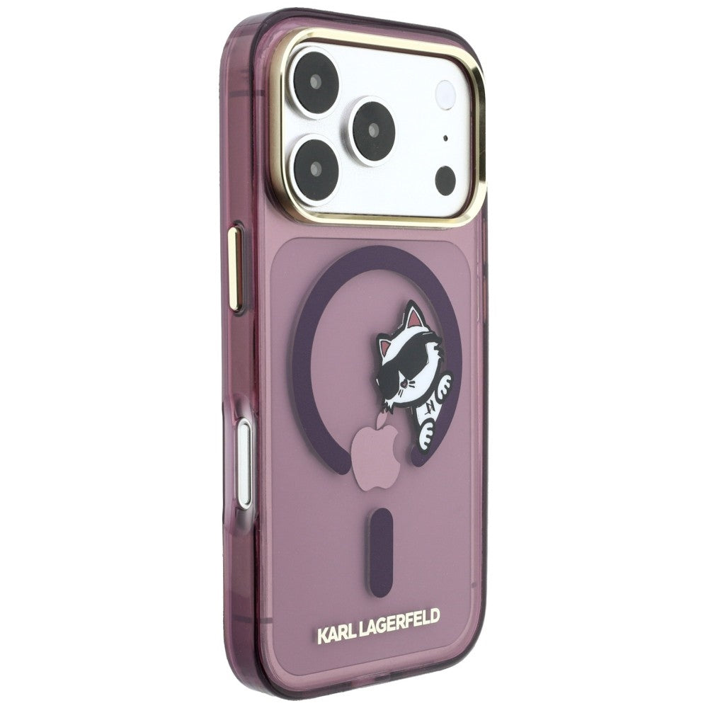 Maska MagSafe za Apple iPhone 18 Pro / 17 Pro, Karl Lagerfeld, IML Peekaboo Print and Metal Frame, bordo boje