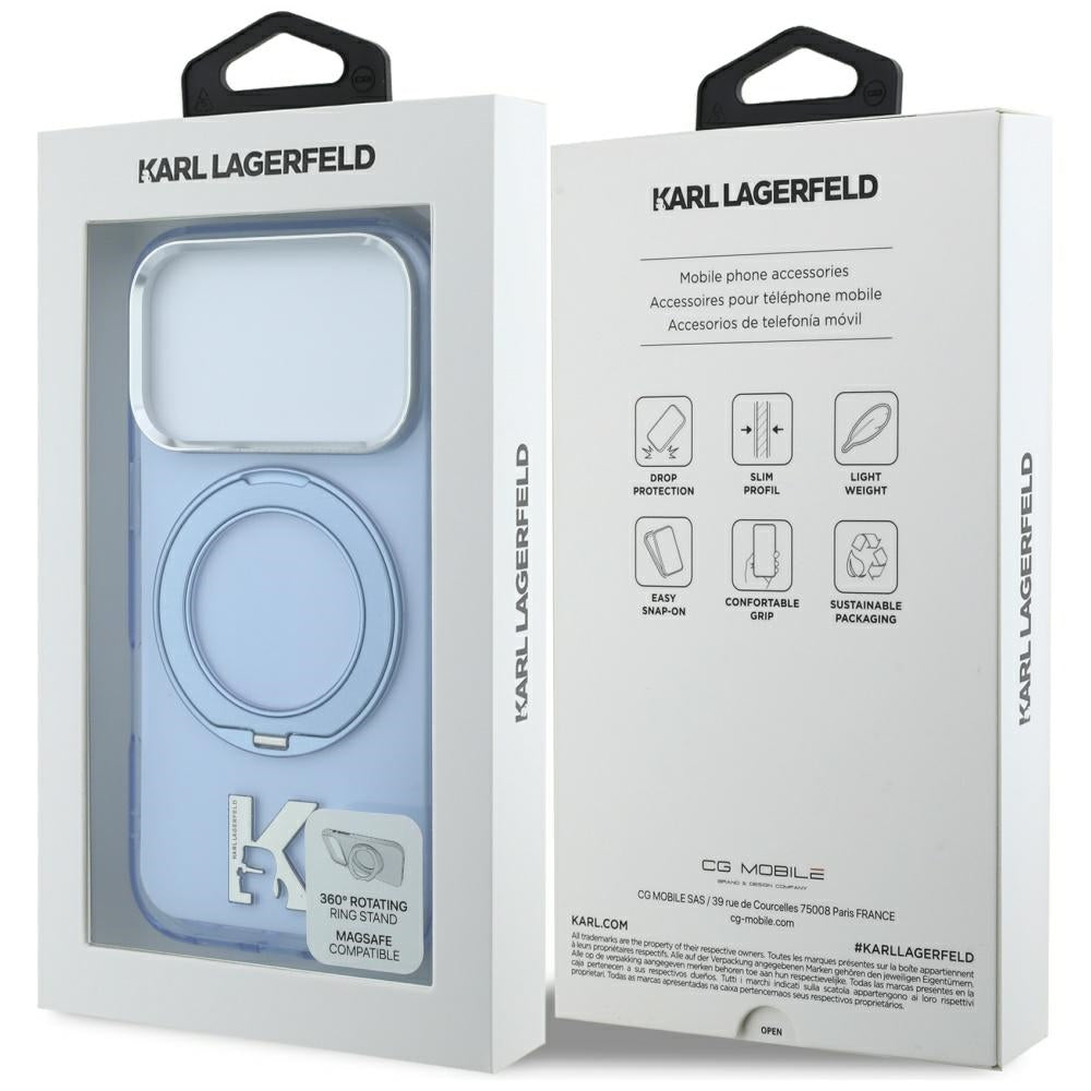 MagSafe futrola za Apple iPhone 18 Pro / 17 Pro, Karl Lagerfeld, IML Ring Stand Kameo Metal, Plava