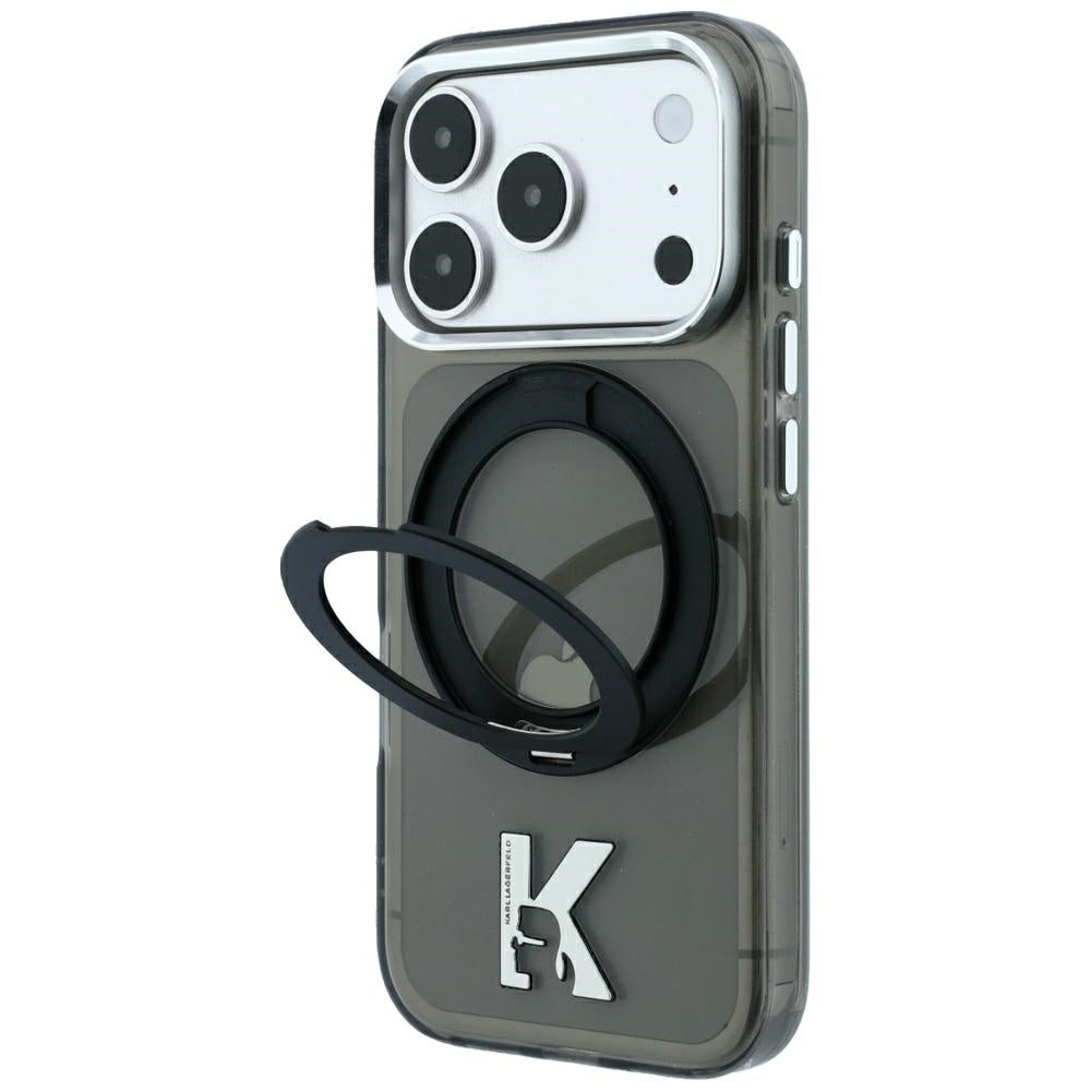 MagSafe futrola za Apple iPhone 18 Pro / 17 Pro, Karl Lagerfeld, IML Ring Stand Kameo Metal, Crna