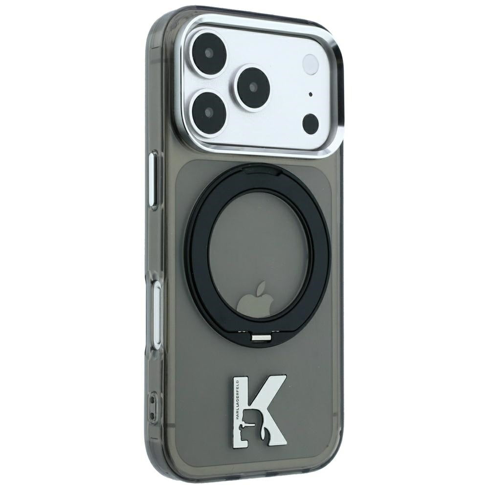MagSafe futrola za Apple iPhone 18 Pro / 17 Pro, Karl Lagerfeld, IML Ring Stand Kameo Metal, Crna