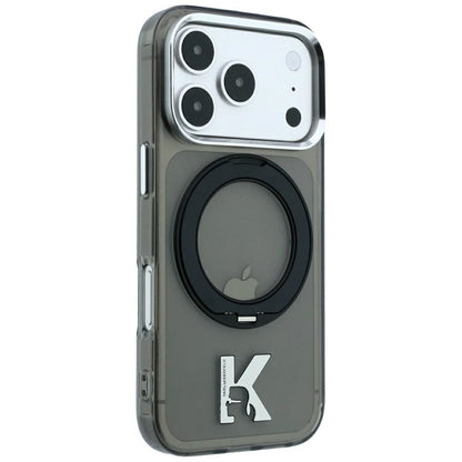 MagSafe futrola za Apple iPhone 18 Pro / 17 Pro, Karl Lagerfeld, IML Ring Stand Kameo Metal, Crna