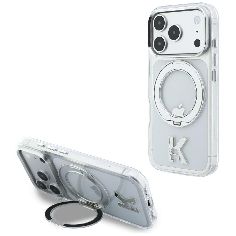 MagSafe maska za Apple iPhone 18 Pro / 17 Pro, Karl Lagerfeld, IML Ring Stand Kameo Metal, Prozirna