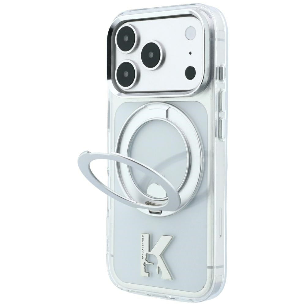 MagSafe maska za Apple iPhone 18 Pro / 17 Pro, Karl Lagerfeld, IML Ring Stand Kameo Metal, Prozirna
