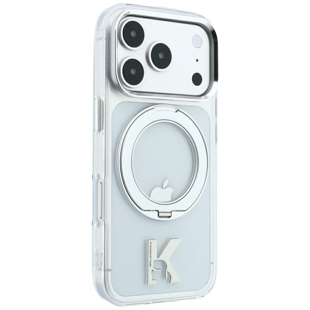 MagSafe maska za Apple iPhone 18 Pro / 17 Pro, Karl Lagerfeld, IML Ring Stand Kameo Metal, Prozirna