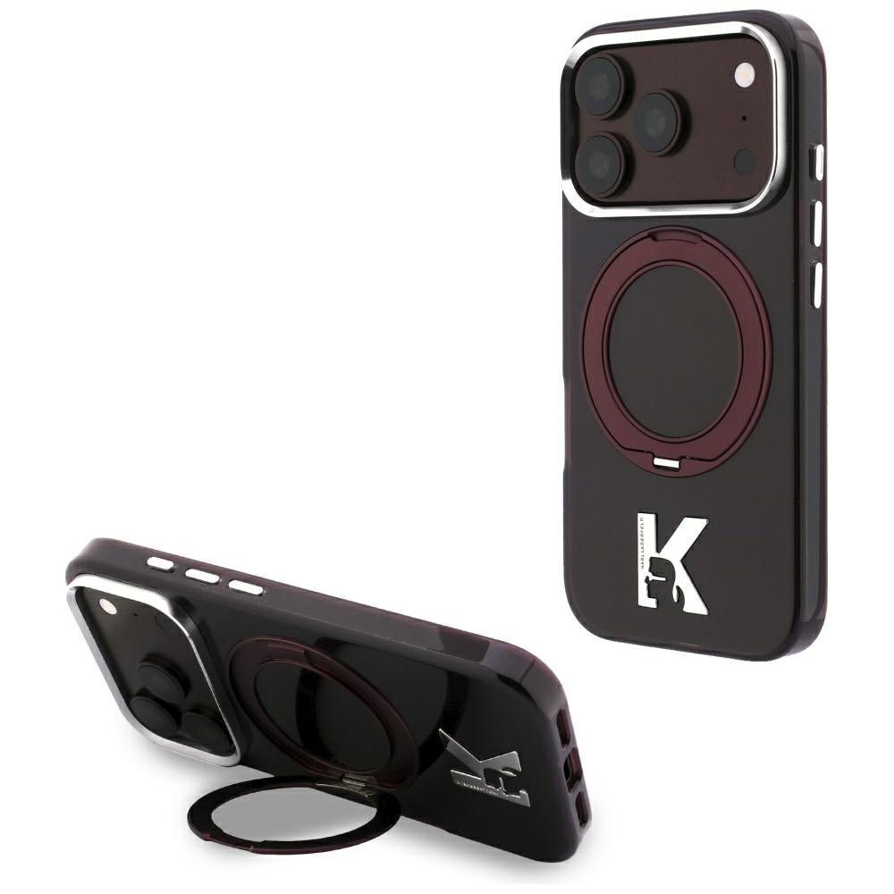 MagSafe futrola za Apple iPhone 18 Pro / 17 Pro, Karl Lagerfeld, IML Ring Stand Kameo Metal, Bordo