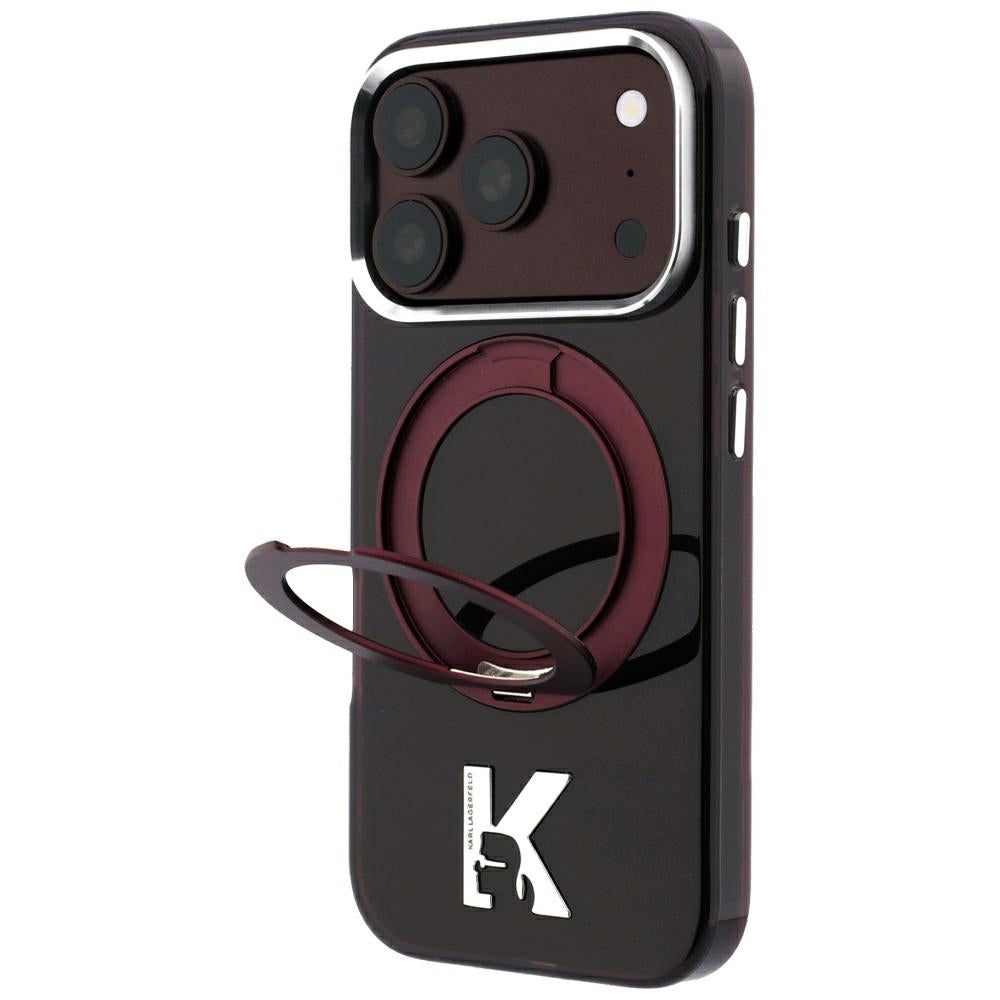 MagSafe futrola za Apple iPhone 18 Pro / 17 Pro, Karl Lagerfeld, IML Ring Stand Kameo Metal, Bordo