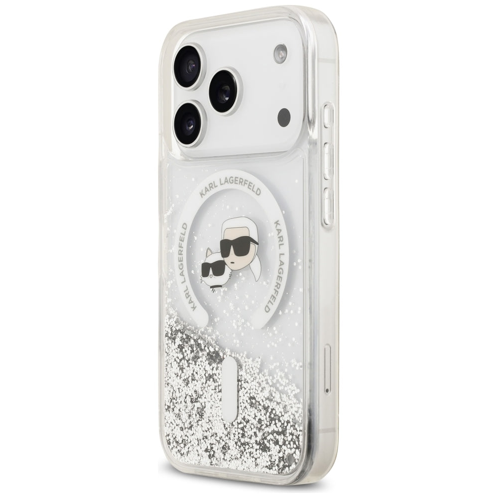 MagSafe futrola za Apple iPhone 18 Pro / 17 Pro, Karl Lagerfeld, Liquid Glitter Karl & Choupette Head's, Prozirna