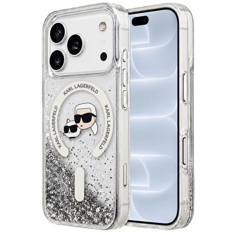 MagSafe futrola za Apple iPhone 18 Pro / 17 Pro, Karl Lagerfeld, Liquid Glitter Karl & Choupette Head's, Prozirna