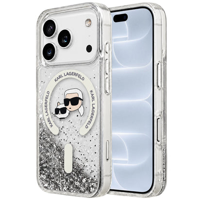 MagSafe futrola za Apple iPhone 18 Pro / 17 Pro, Karl Lagerfeld, Liquid Glitter Karl & Choupette Head's, Prozirna