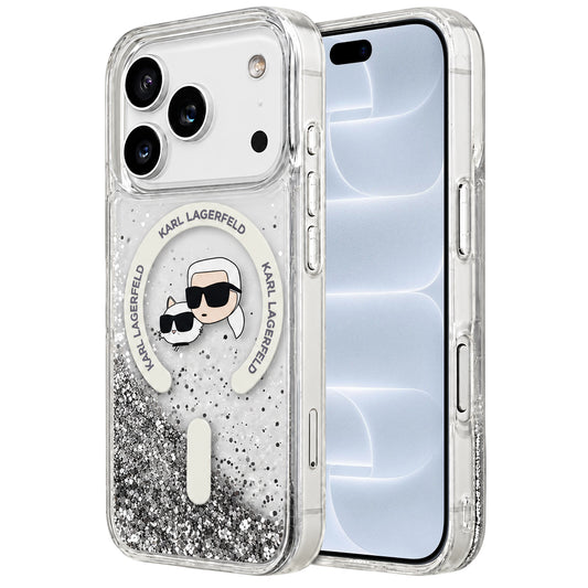 MagSafe futrola za Apple iPhone 18 Pro / 17 Pro, Karl Lagerfeld, Liquid Glitter Karl & Choupette Head's, Prozirna