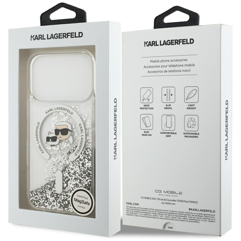 MagSafe futrola za Apple iPhone 18 Pro / 17 Pro, Karl Lagerfeld, Liquid Glitter Karl & Choupette Head's, Prozirna