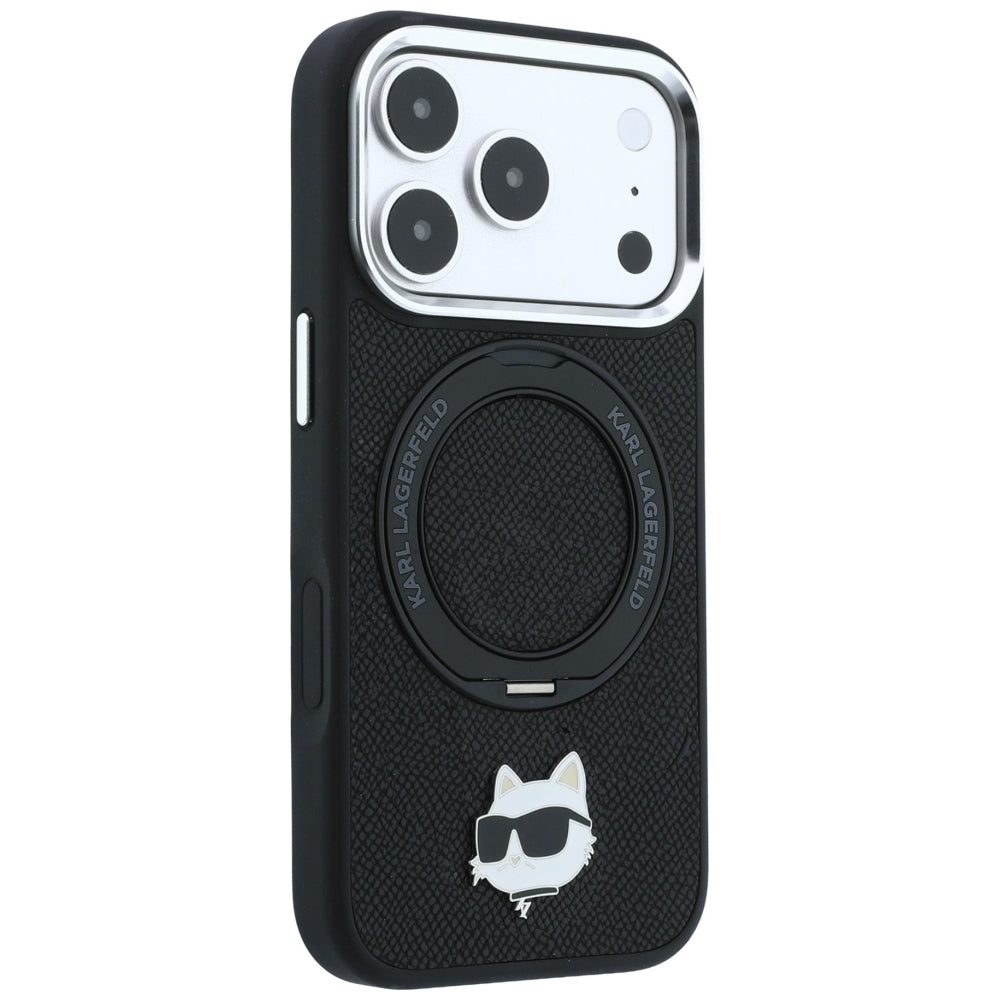 MagSafe maska za Apple iPhone 18 Pro / 17 Pro, Karl Lagerfeld, Ring Stand 360 Choupette Pin, Crna