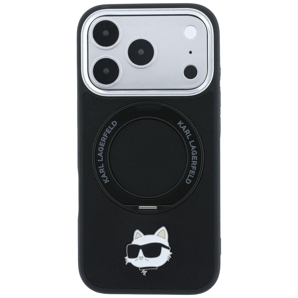 MagSafe maska za Apple iPhone 18 Pro / 17 Pro, Karl Lagerfeld, Ring Stand 360 Choupette Pin, Crna