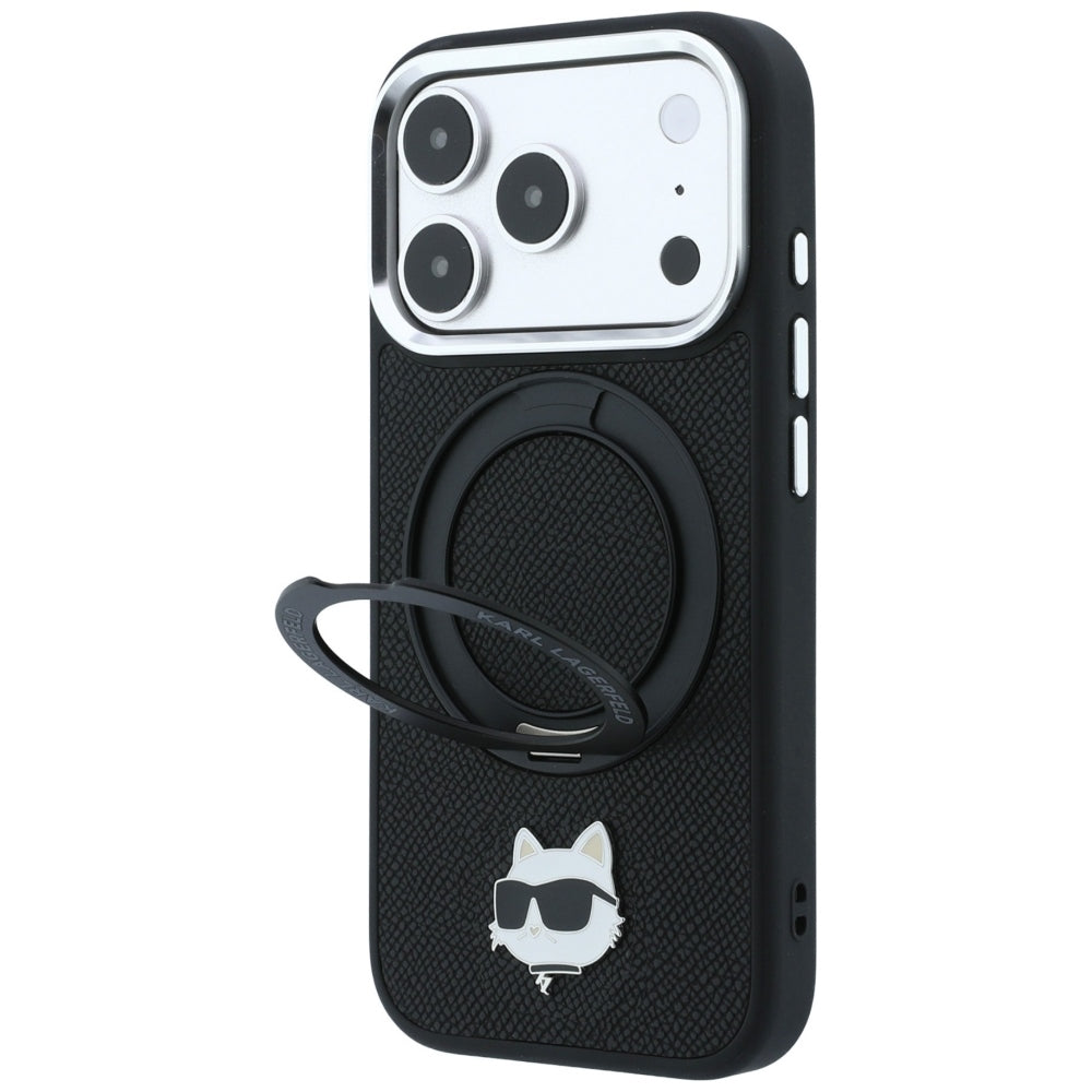 MagSafe maska za Apple iPhone 18 Pro / 17 Pro, Karl Lagerfeld, Ring Stand 360 Choupette Pin, Crna