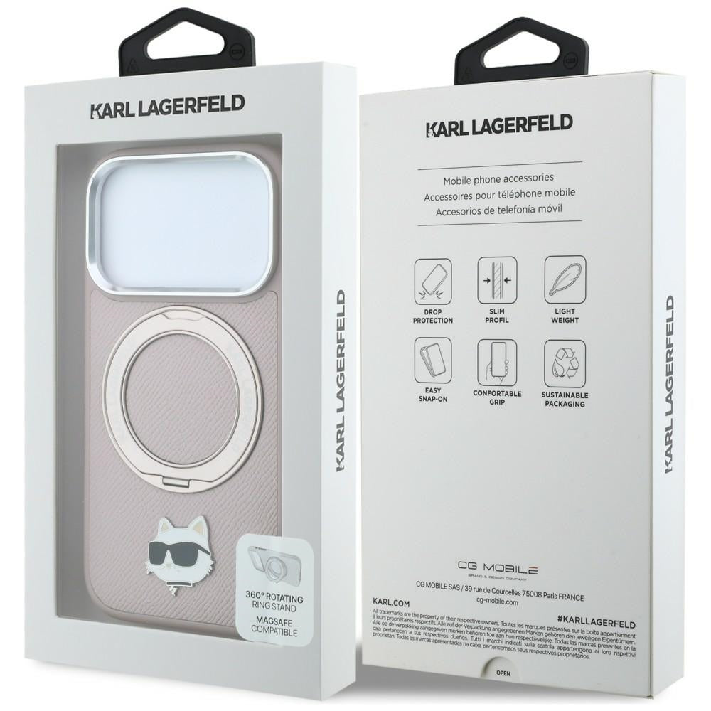 MagSafe maska za Apple iPhone 18 Pro / 17 Pro, Karl Lagerfeld, Ring Stand 360 Choupette Pin, ružičasta