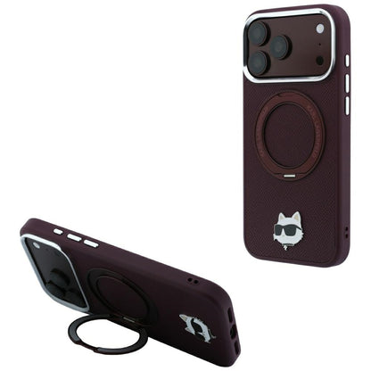 MagSafe futrola za Apple iPhone 18 Pro / 17 Pro, Karl Lagerfeld, Ring Stand 360 Choupette Pin, Bordo