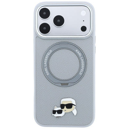 Maska MagSafe za Apple iPhone 18 Pro / 17 Pro, Karl Lagerfeld, Ring Stand 360 Karl & Choupette Pin, siva