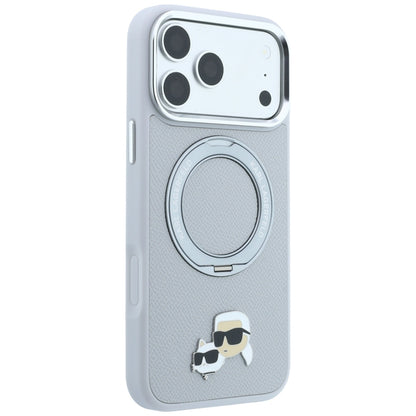Maska MagSafe za Apple iPhone 18 Pro / 17 Pro, Karl Lagerfeld, Ring Stand 360 Karl & Choupette Pin, siva