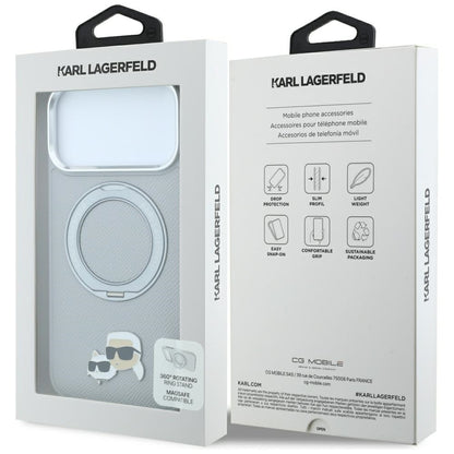 Maska MagSafe za Apple iPhone 18 Pro / 17 Pro, Karl Lagerfeld, Ring Stand 360 Karl & Choupette Pin, siva