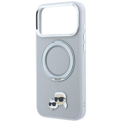 Maska MagSafe za Apple iPhone 18 Pro / 17 Pro, Karl Lagerfeld, Ring Stand 360 Karl & Choupette Pin, siva