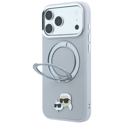 Maska MagSafe za Apple iPhone 18 Pro / 17 Pro, Karl Lagerfeld, Ring Stand 360 Karl & Choupette Pin, siva