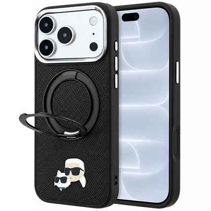 MagSafe futrola za Apple iPhone 18 Pro / 17 Pro, Karl Lagerfeld, Ring Stand 360 Karl & Choupette Pin, Crna