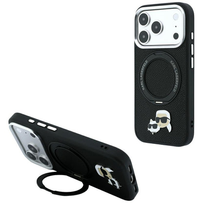 MagSafe futrola za Apple iPhone 18 Pro / 17 Pro, Karl Lagerfeld, Ring Stand 360 Karl & Choupette Pin, Crna