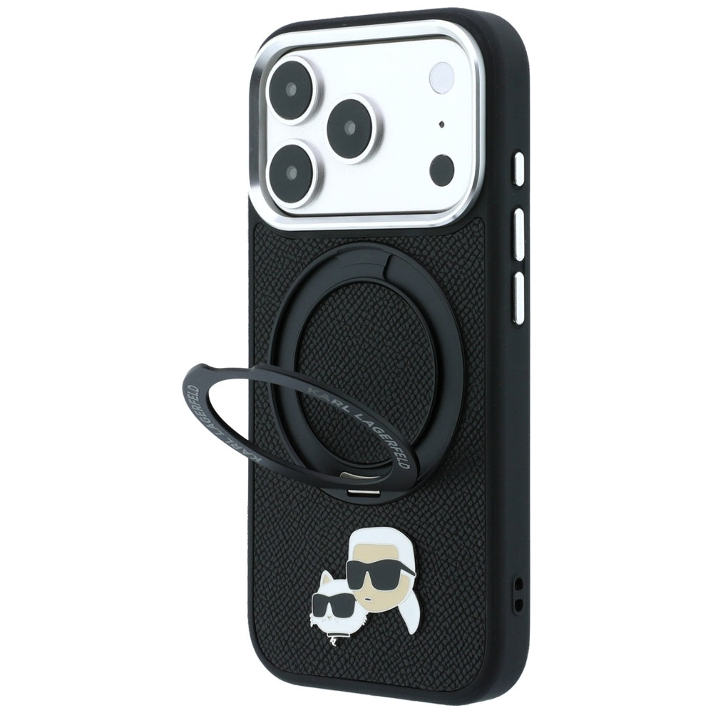 MagSafe futrola za Apple iPhone 18 Pro / 17 Pro, Karl Lagerfeld, Ring Stand 360 Karl & Choupette Pin, Crna