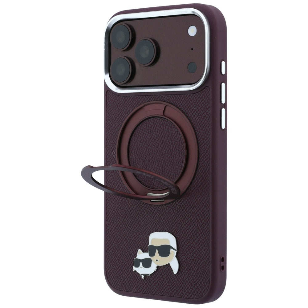 MagSafe futrola za Apple iPhone 18 Pro / 17 Pro, Karl Lagerfeld, Ring Stand 360 Karl & Choupette Pin, Bordo