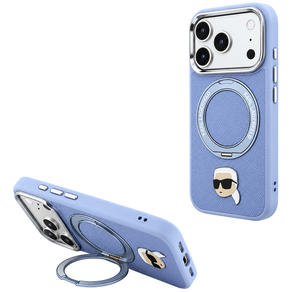 MagSafe maska za Apple iPhone 18 Pro / 17 Pro, Karl Lagerfeld, Ring Stand 360 Karl Pin, Plava