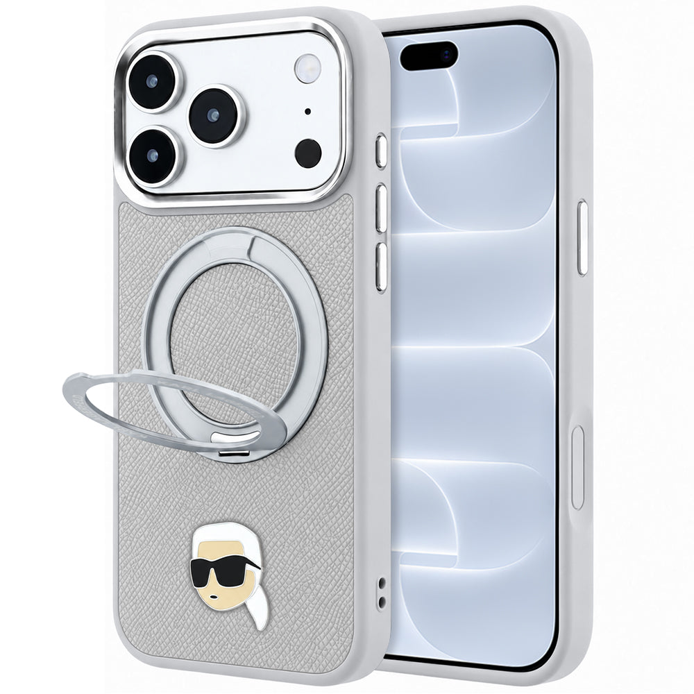 MagSafe maska za Apple iPhone 18 Pro / 17 Pro, Karl Lagerfeld, Ring Stand 360 Karl Pin, Siva
