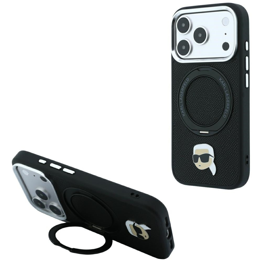 MagSafe futrola za Apple iPhone 18 Pro / 17 Pro, Karl Lagerfeld, Ring Stand 360 Karl Pin, Crna