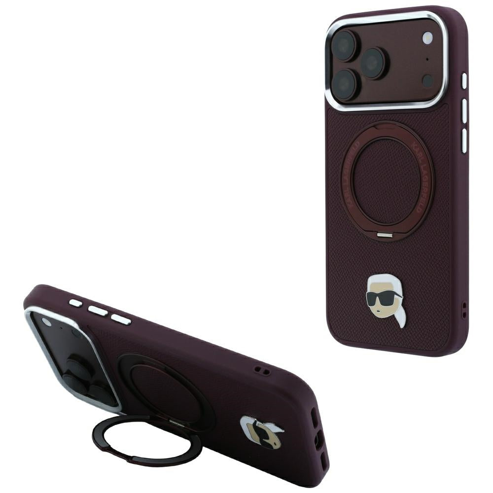 MagSafe futrola za Apple iPhone 18 Pro / 17 Pro, Karl Lagerfeld, Ring Stand 360 Karl Pin, Bordo