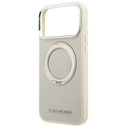 MagSafe maskica za Apple iPhone 18 Pro / 17 Pro, Karl Lagerfeld, Ring Stand 360 Saffiano, bež