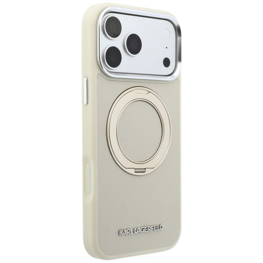 MagSafe maskica za Apple iPhone 18 Pro / 17 Pro, Karl Lagerfeld, Ring Stand 360 Saffiano, bež