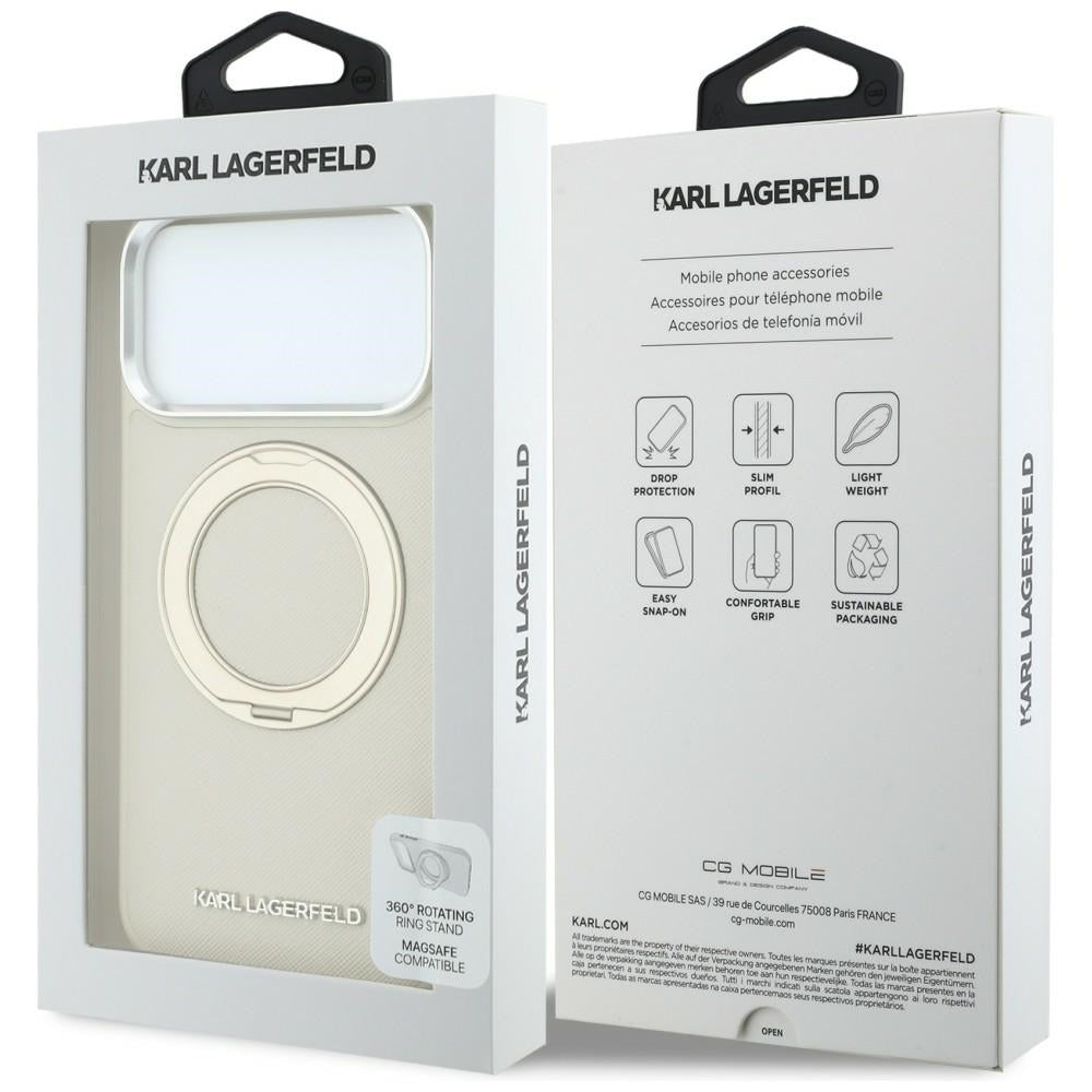 MagSafe maskica za Apple iPhone 18 Pro / 17 Pro, Karl Lagerfeld, Ring Stand 360 Saffiano, bež