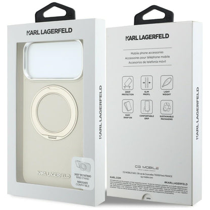 MagSafe maskica za Apple iPhone 18 Pro / 17 Pro, Karl Lagerfeld, Ring Stand 360 Saffiano, bež