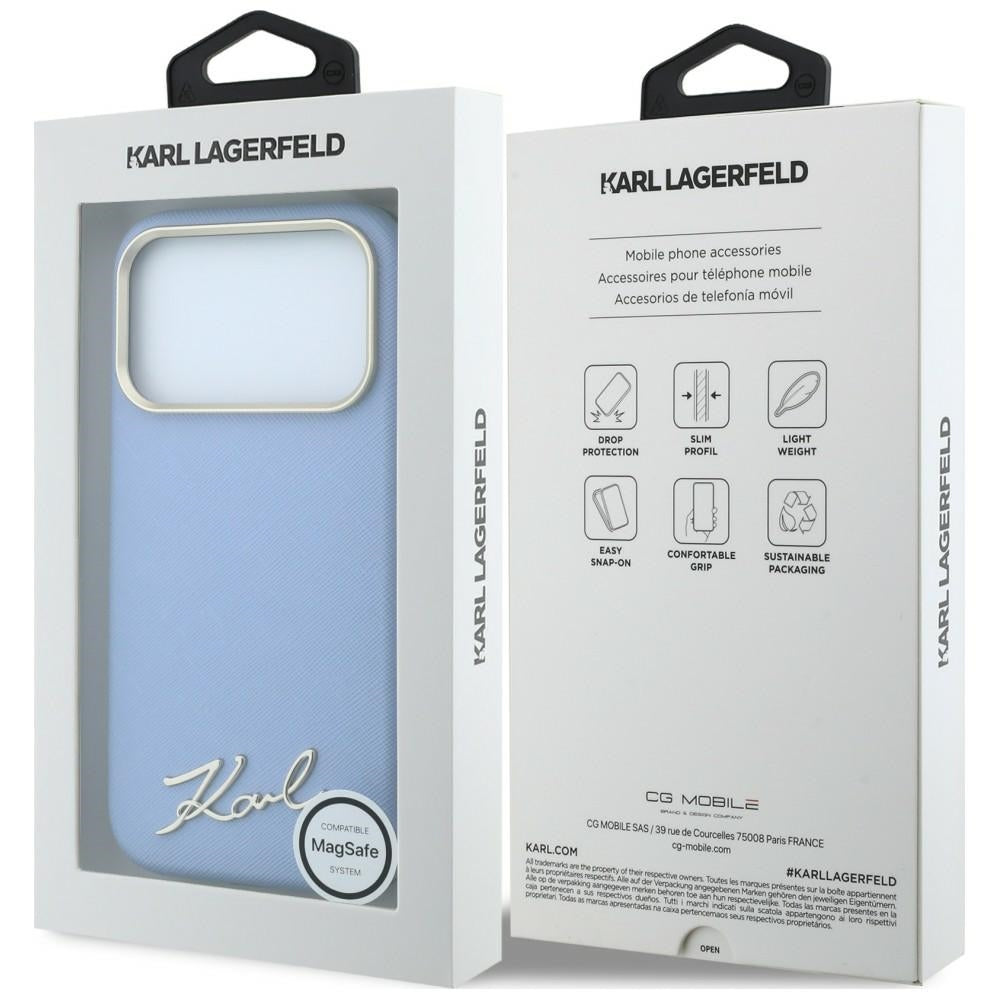 MagSafe futrola za Apple iPhone 18 Pro / 17 Pro, Karl Lagerfeld, Saffiano Small Script Metal Logo, Plava