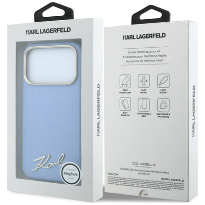 MagSafe futrola za Apple iPhone 18 Pro / 17 Pro, Karl Lagerfeld, Saffiano Small Script Metal Logo, Plava