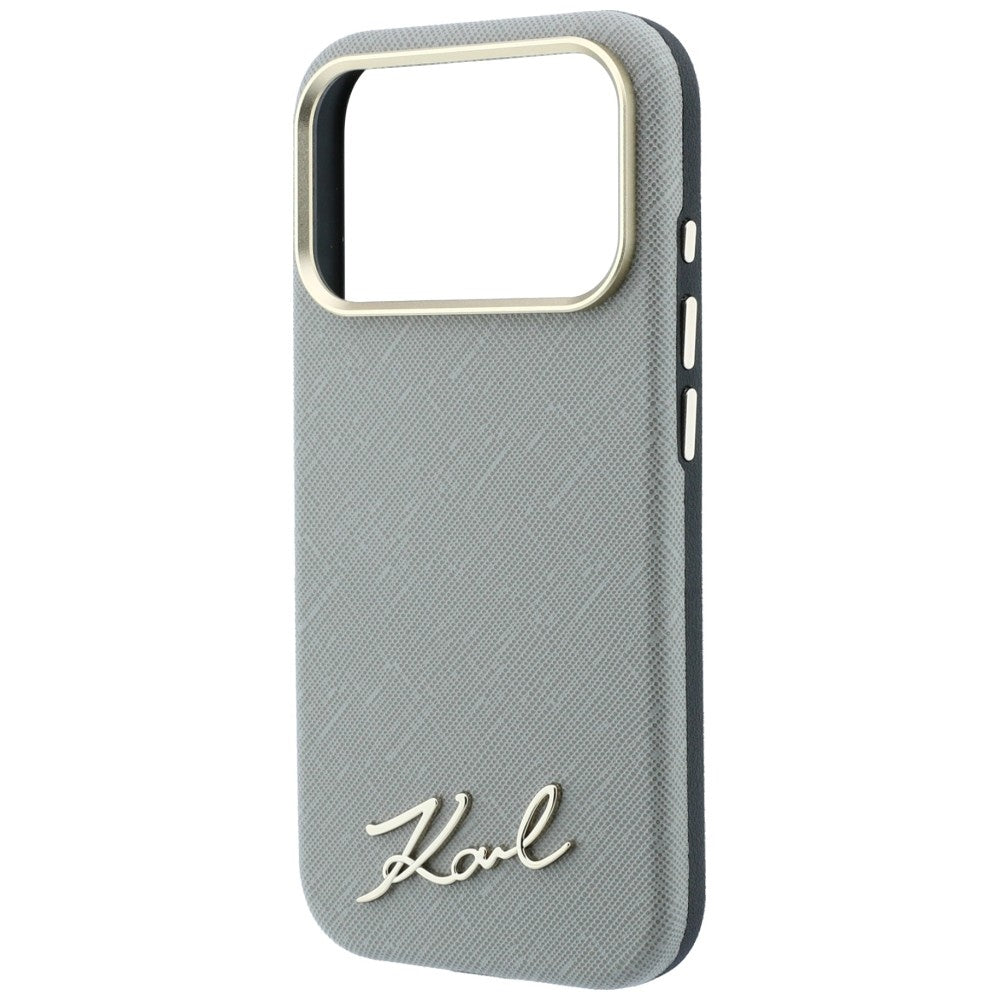MagSafe maska za Apple iPhone 18 Pro / 17 Pro, Karl Lagerfeld, Saffiano Small Script Metal Logo, Sivo Bež
