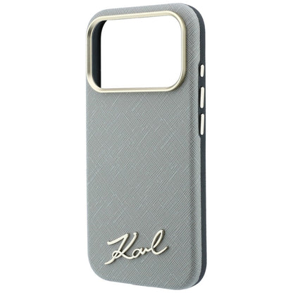 MagSafe maska za Apple iPhone 18 Pro / 17 Pro, Karl Lagerfeld, Saffiano Small Script Metal Logo, Sivo Bež