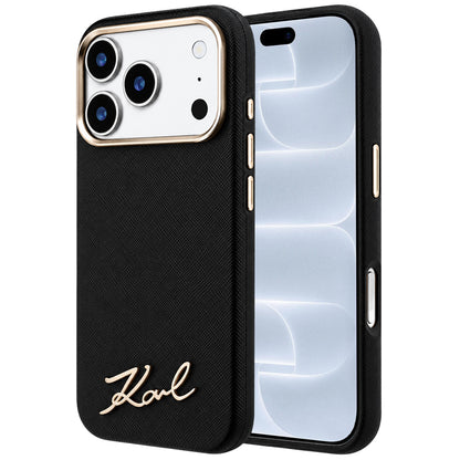 MagSafe maska za Apple iPhone 18 Pro / 17 Pro, Karl Lagerfeld, Saffiano Small Script Metal Logo, Crna