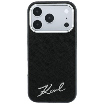 MagSafe maska za Apple iPhone 18 Pro / 17 Pro, Karl Lagerfeld, Saffiano Small Script Metal Logo, Crna