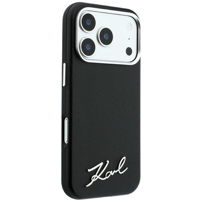 MagSafe maska za Apple iPhone 18 Pro / 17 Pro, Karl Lagerfeld, Saffiano Small Script Metal Logo, Crna