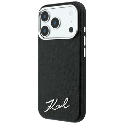 MagSafe maska za Apple iPhone 18 Pro / 17 Pro, Karl Lagerfeld, Saffiano Small Script Metal Logo, Crna